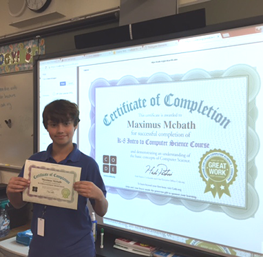 Completion of Hour of code certificate